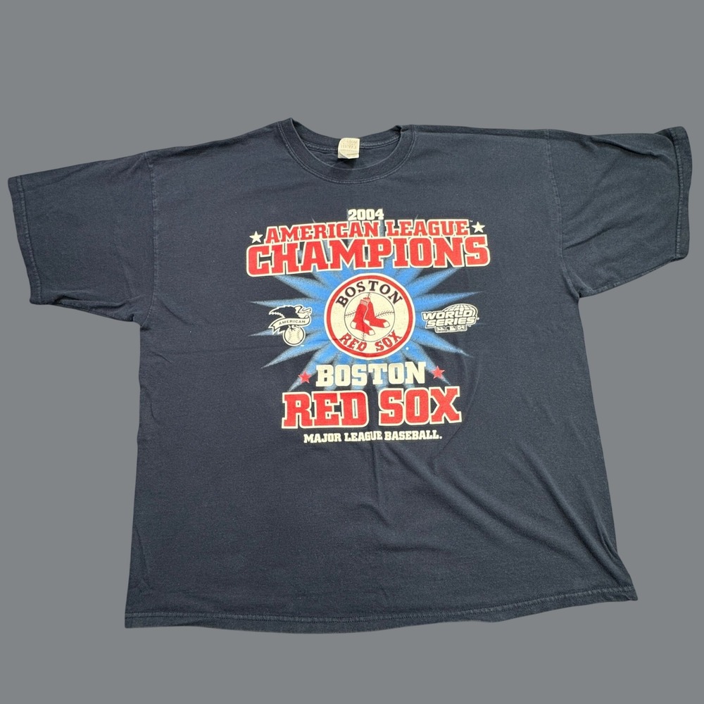 Boston Red Sox Gildan T Shirt Mens 2XL Blue 2004 AL Champions Roster